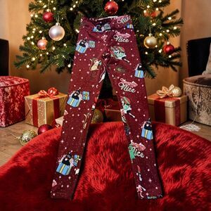 No Boundaries Women's Christmas Cats Naughty or Nice Red Fleece Leggings S/M